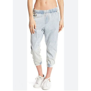 ONE Teaspoon Sundees Crop Denim Pant Jeans Light Blue Pull On Elastic Waist L